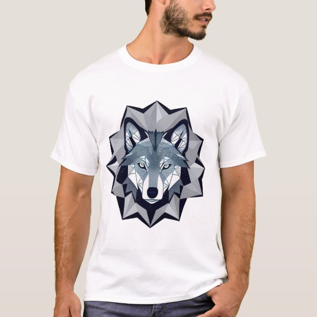 T-shirt Illustration de loup géométrique (Devant)