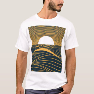 T-shirt Illustration de lune de soleil stylisée, mer sombr