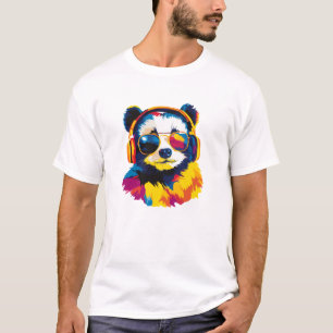 T-shirt Illustration de lunettes de panda peinture à l'aqu