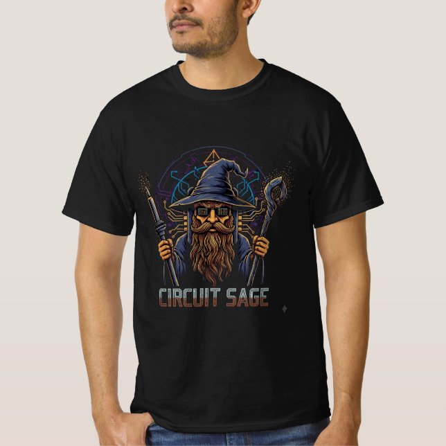 T-shirt Illustration de magicien de puce informatique rétr (Devant)