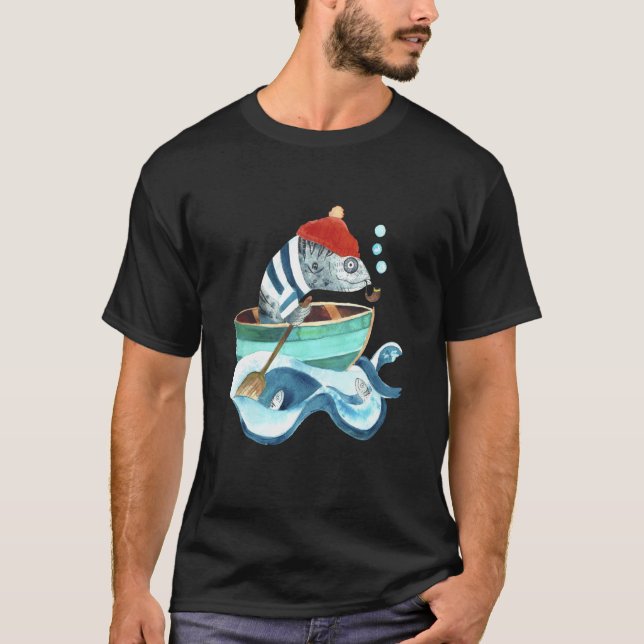 T-shirt Illustration de marin pêcheur (Devant)