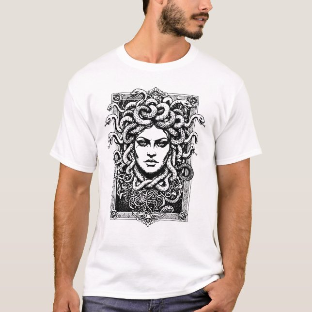T-shirt Illustration de Méduse déesse grecque avec des ser (Devant)