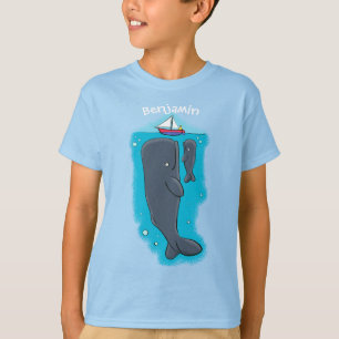 T-shirt Illustration de mignons baleines et voiliers