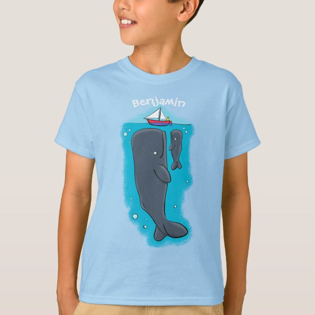 T-shirt Illustration de mignons baleines et voiliers (Devant)