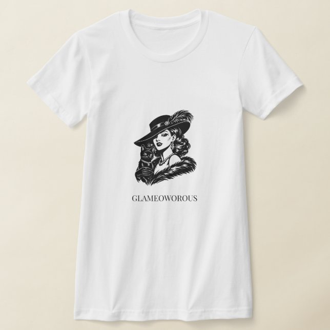 T-shirt Illustration de mode Femme Glamour avec Chat (Poser)