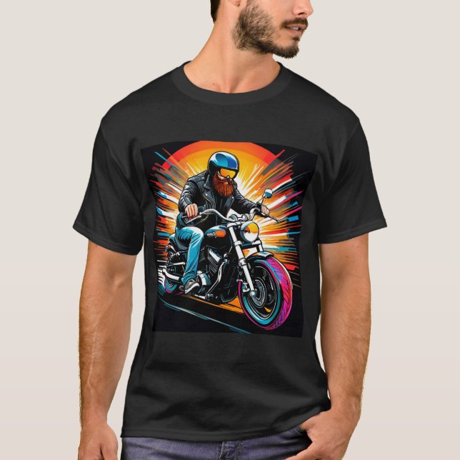 T-shirt Illustration de moto avec cavalier (Devant)