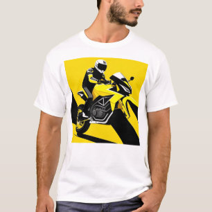 T-shirt Illustration de moto de course jaune et de pilote