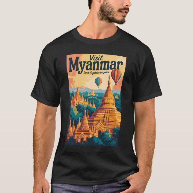 T-shirt Illustration de pagodes du Myanmar Art de voyage v (Devant)
