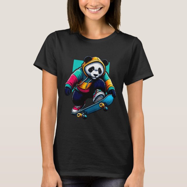 T-shirt Illustration de panda géant funky cool en skateboa (Devant)