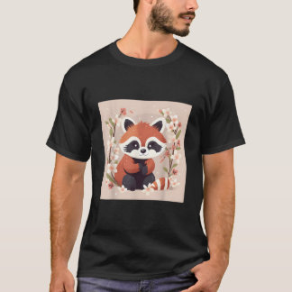 T-shirt Illustration de Panda roux et de Fleur de Cerisier