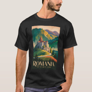 T-shirt Illustration de paysage de château de Roumanie Art