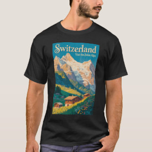 T-shirt Illustration de paysage de Suisse Art de voyage