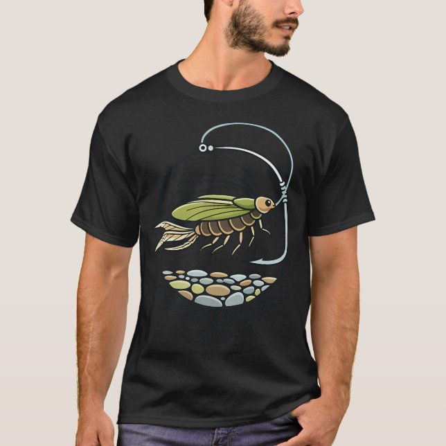 T-shirt Illustration de pêche avec une nymphe d'insecte dé (Devant)