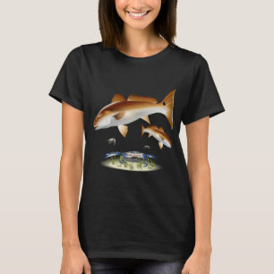 T-shirt Illustration de pêche côtière au tambour rouge réd