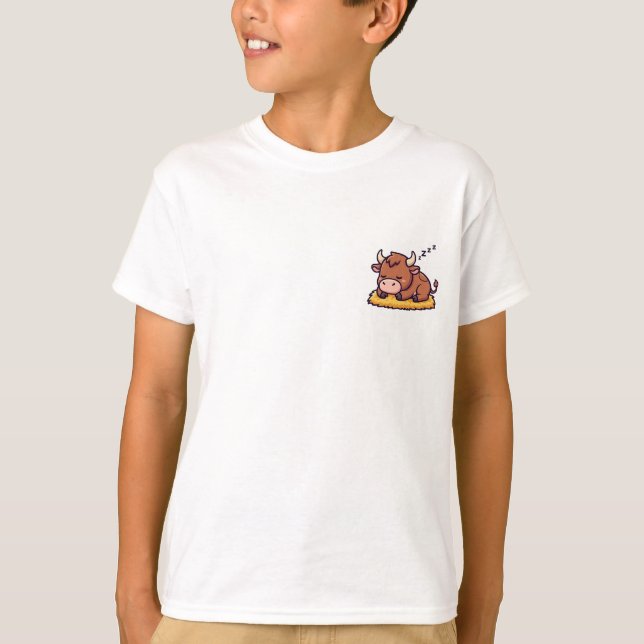 T-shirt Illustration de petit taureau endormi dans un lit  (Devant)