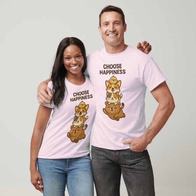 T-shirt Illustration de pile d'animaux mignons (Unisexe)