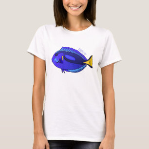 T-shirt illustration de poisson chirurgien bleu en cartoon