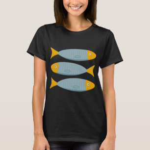 T-shirt Illustration de poissons sardines en bleu et jaune