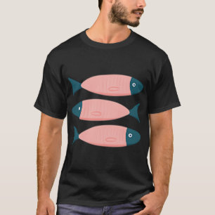 T-shirt Illustration de poissons sardines en rose et bleu