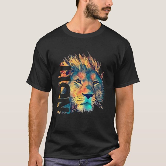 T-shirt Illustration de polygone de lion animaux de zoo co (Devant)