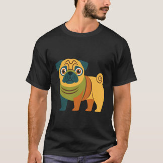 T-shirt Illustration de Pug Colorée Mignonne Rétro pour Am