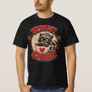 T-shirt Illustration de raton laveur amateur de café "Rise
