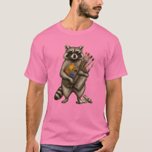 T-shirt Illustration de Raton Laveur Peintre Cool