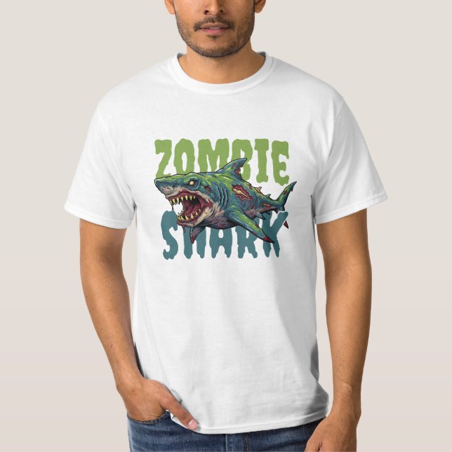 T-shirt Illustration de requin zombie en colère (Devant)