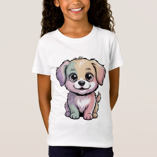 T-Shirt Illustration de rêve de chiot pastel (Devant)