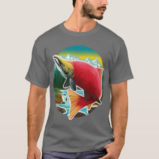 T-shirt Illustration de saumon rouge géant