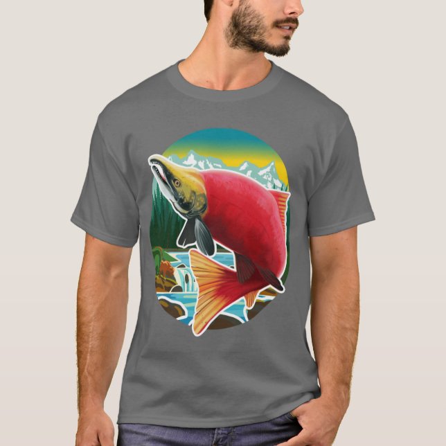 T-shirt Illustration de saumon rouge géant (Devant)