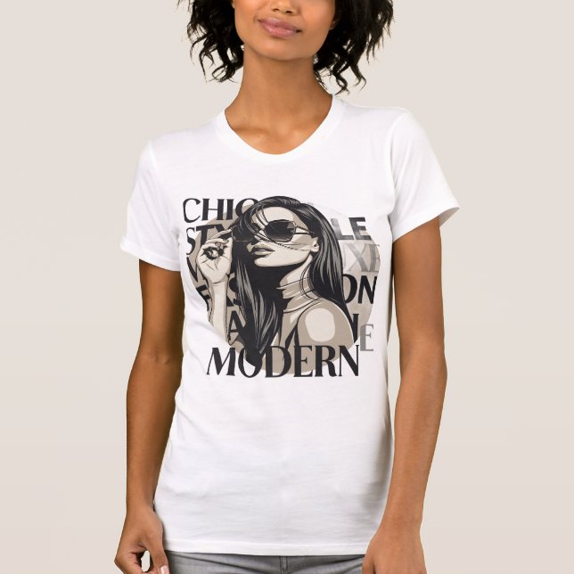 T-shirt Illustration de silhouette de mode chic moderne (Devant)