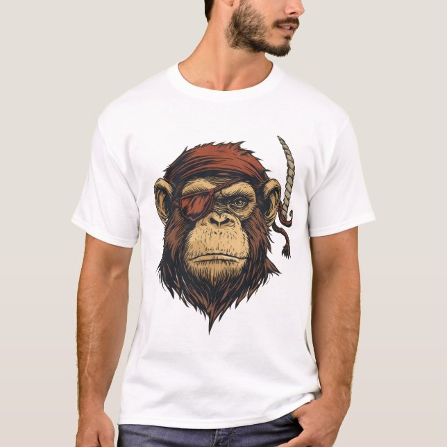 T-shirt Illustration de singe pirate en gras (Devant)