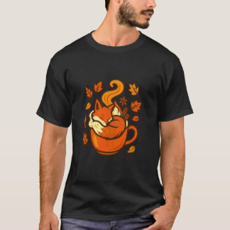 T-shirt Illustration de tasse à café renard automnal confo