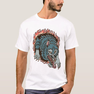 T-shirt Illustration de tatouage coloré de loup d'enfer