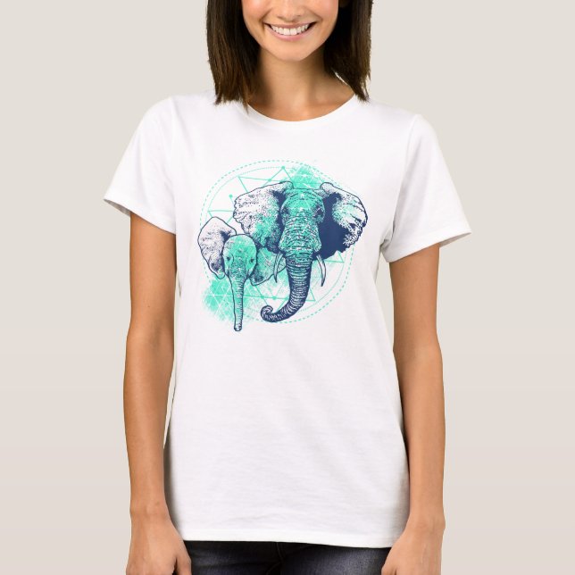 T-shirt Illustration de tatouage de trait d'éléphants (Devant)