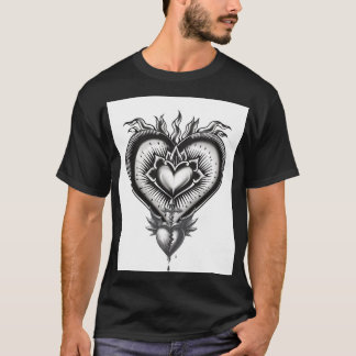 T-shirt Illustration de tatouage gothique du Sacré-Cœur |