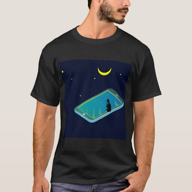T-shirt illustration de téléphone et pêche, (Devant)