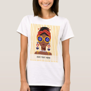 T-shirt Illustration de tête de femme colorée sur fond jau