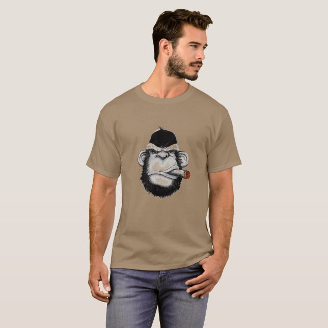 T-shirt Illustration de tête de gorille Singe Cigar Fer (Devant entier)