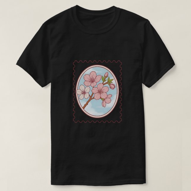 T-shirt Illustration de timbre-poste à fleurs de cerisier (Design devant)