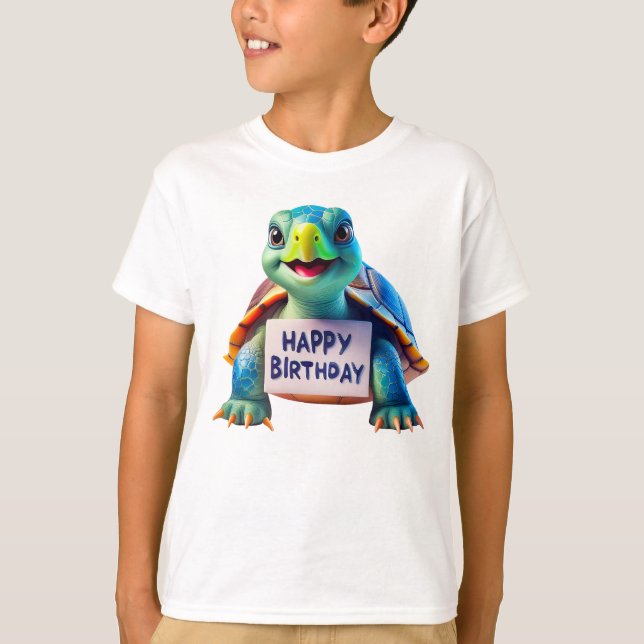 T-shirt Illustration de tortue mignonne pour joyeux annive (Devant)