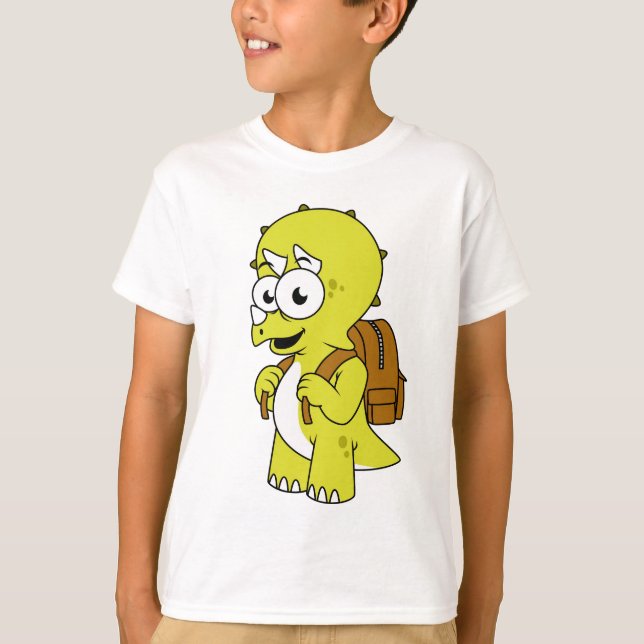 T-shirt Illustration De Tricératops Avec Sac À Dos. (Devant)