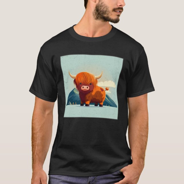 T-shirt Illustration de vache des Highlands écossaise mign (Devant)