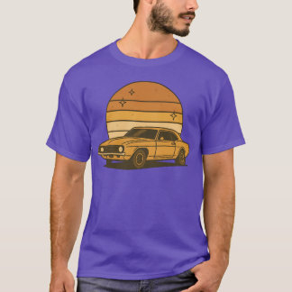 T-shirt Illustration de voiture au coucher du soleil rétro