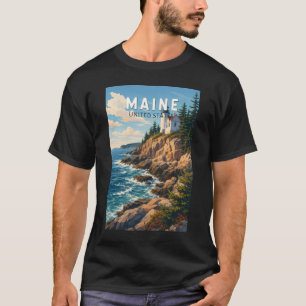 T-shirt Illustration de voyage d'art vintage du Maine