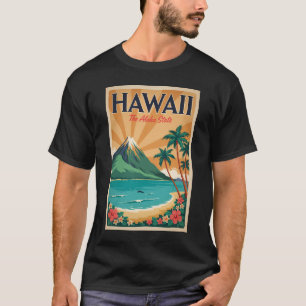 T-shirt Illustration de voyage de volcan d'Hawaii Art vint