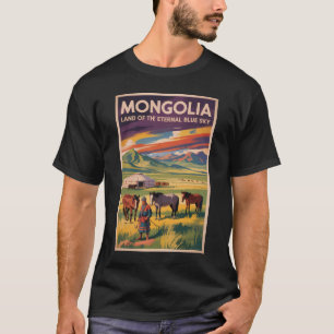 T-shirt Illustration de voyage rétro de yourte de chevaux 