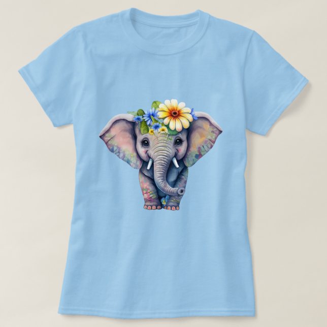 T-shirt Illustration d'éléphant avec tête florale (Design devant)