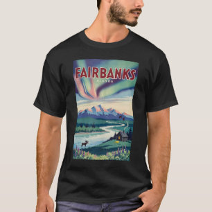 T-shirt Illustration des aurores boréales de Fairbanks en 